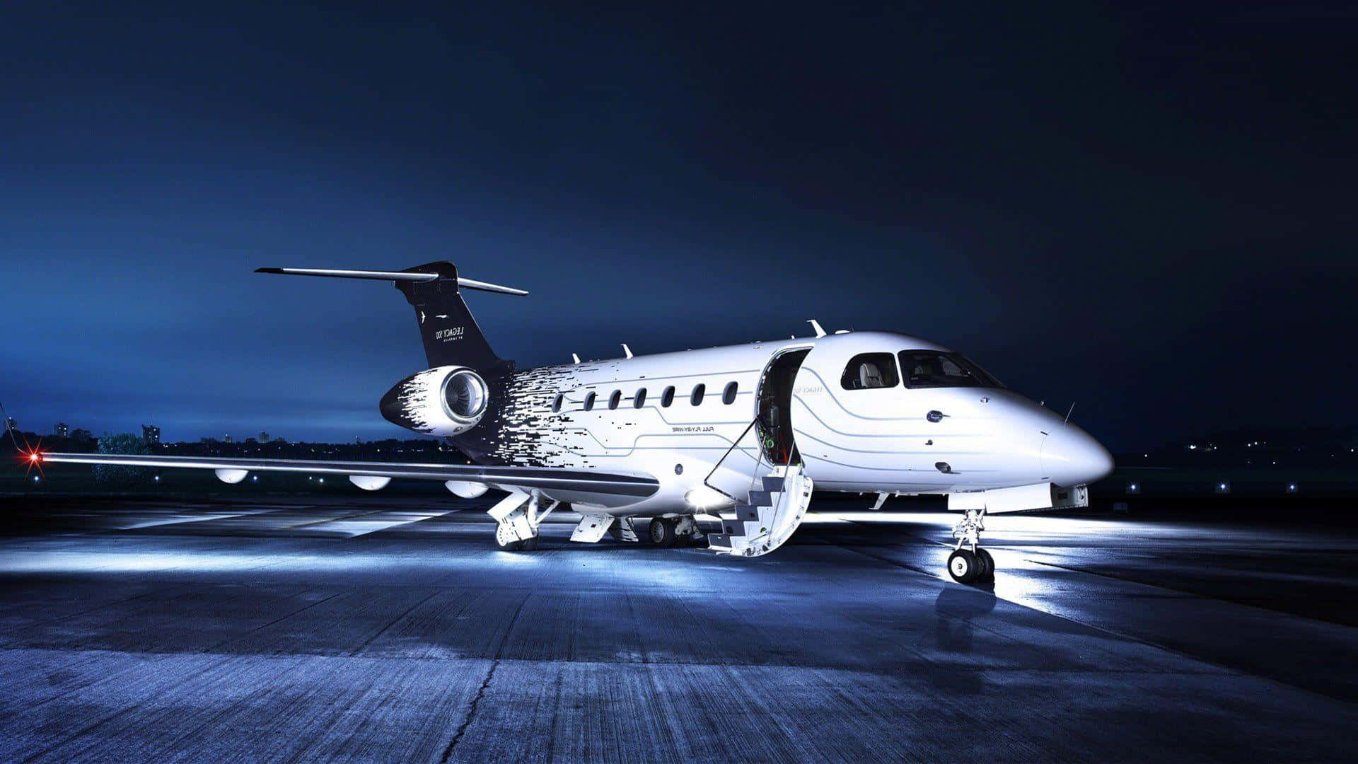 Private Jet On Runway Background