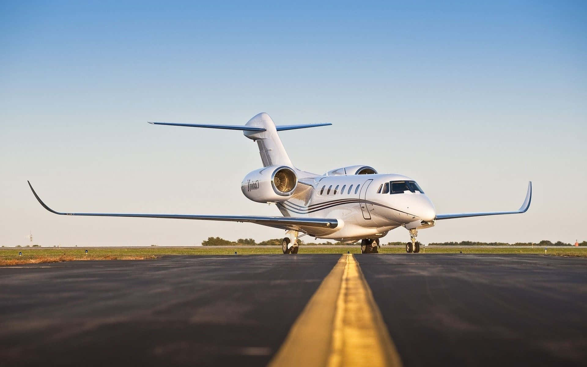 Private Jet On Yellow Line Background