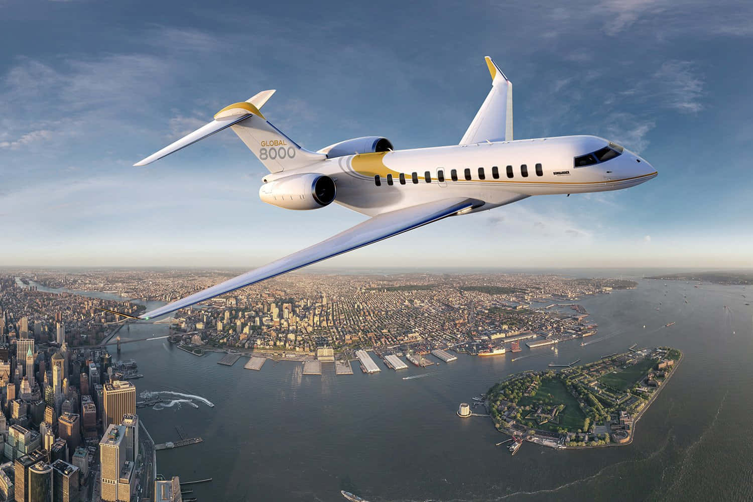 Private Jet Over City Background