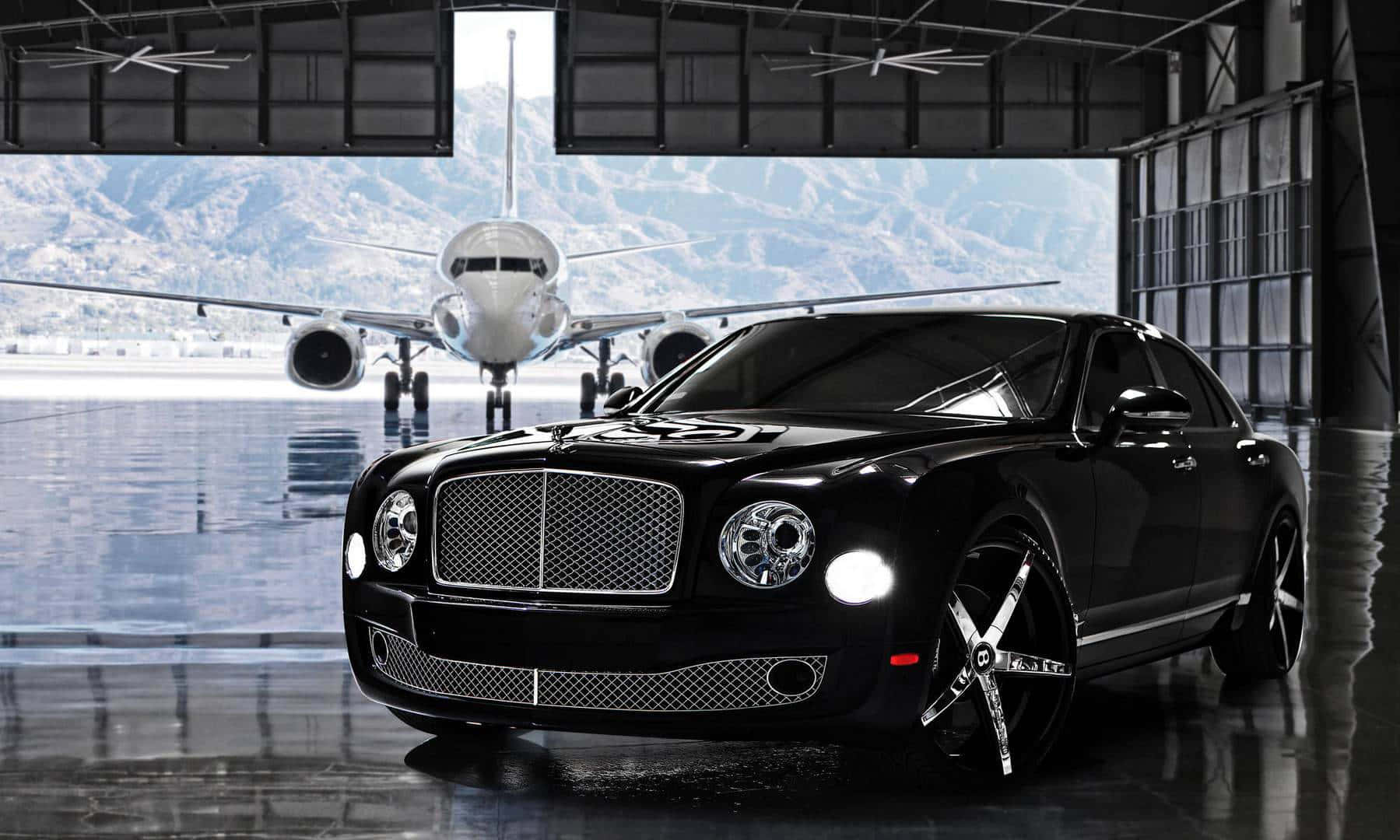 Private Jet With Bentley Background