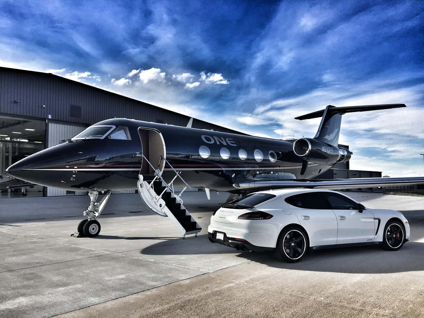 Private Jet With Car Background