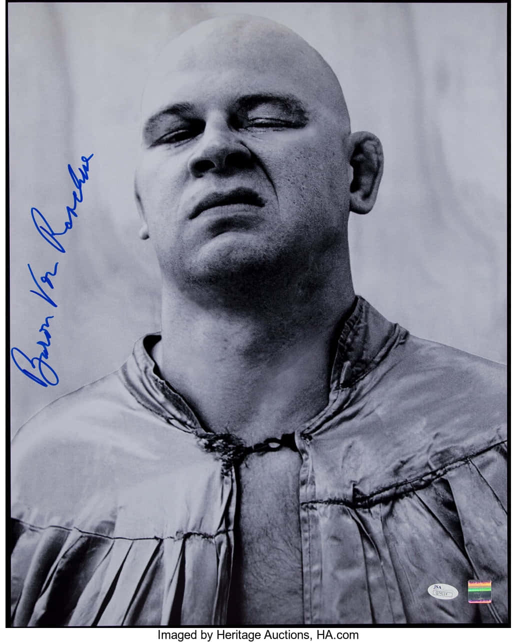 Pro Wrestler Baron Von Raschke Grayscale Autographed Portrait Background