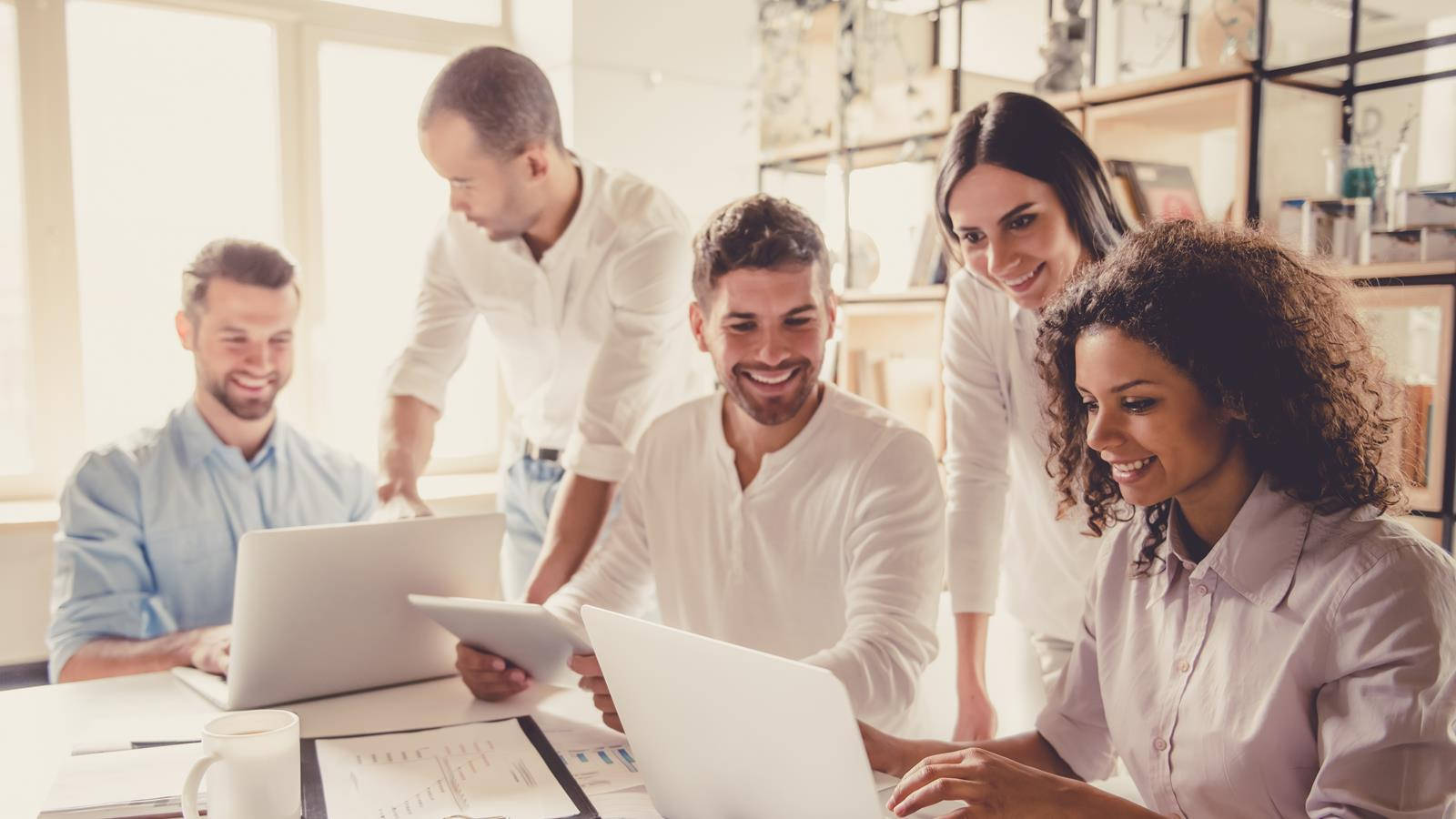 Professional Actuary Team In Business Office Setting Background