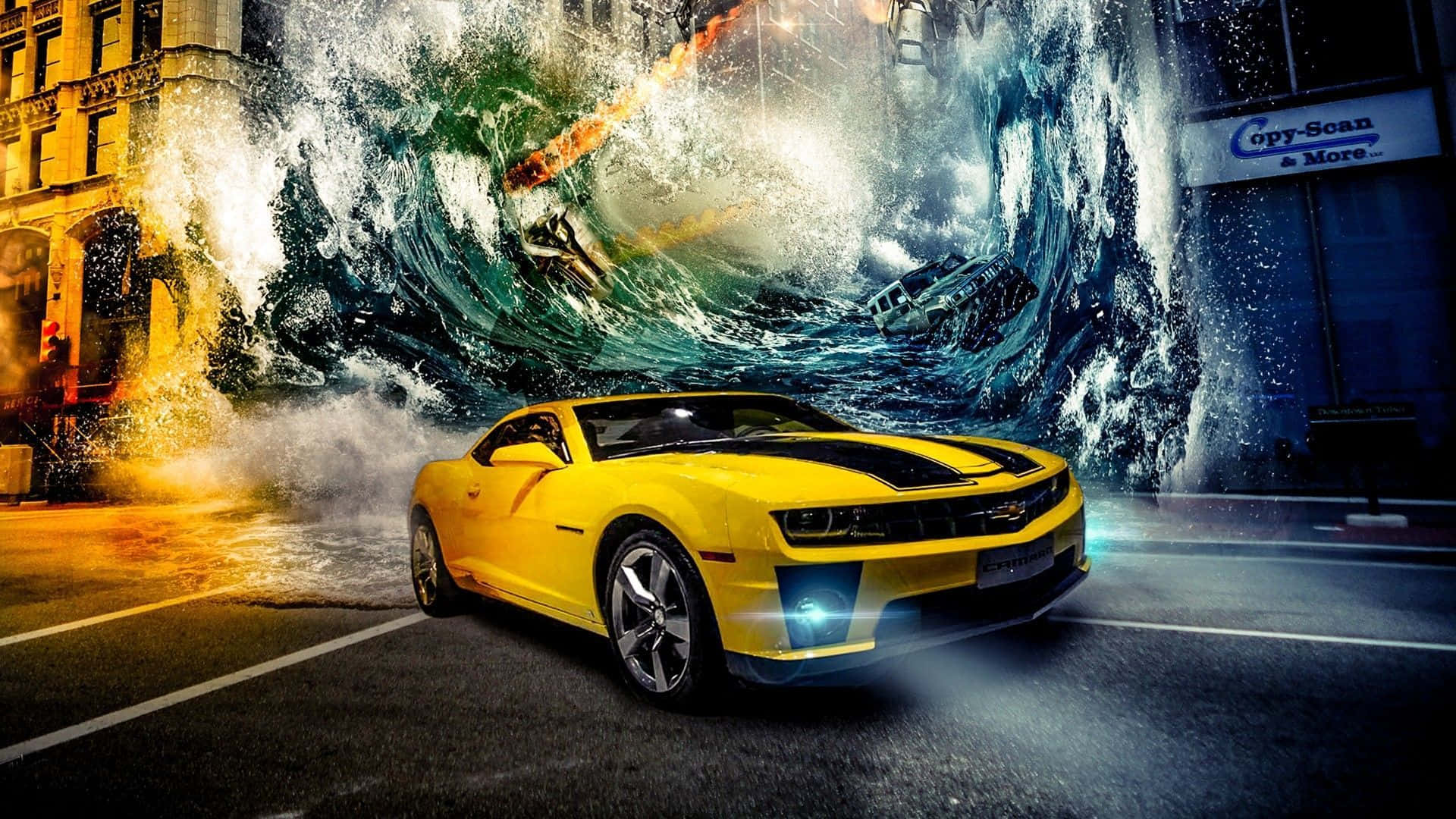 Professional Car Detailing On A Yellow Sports Car Background