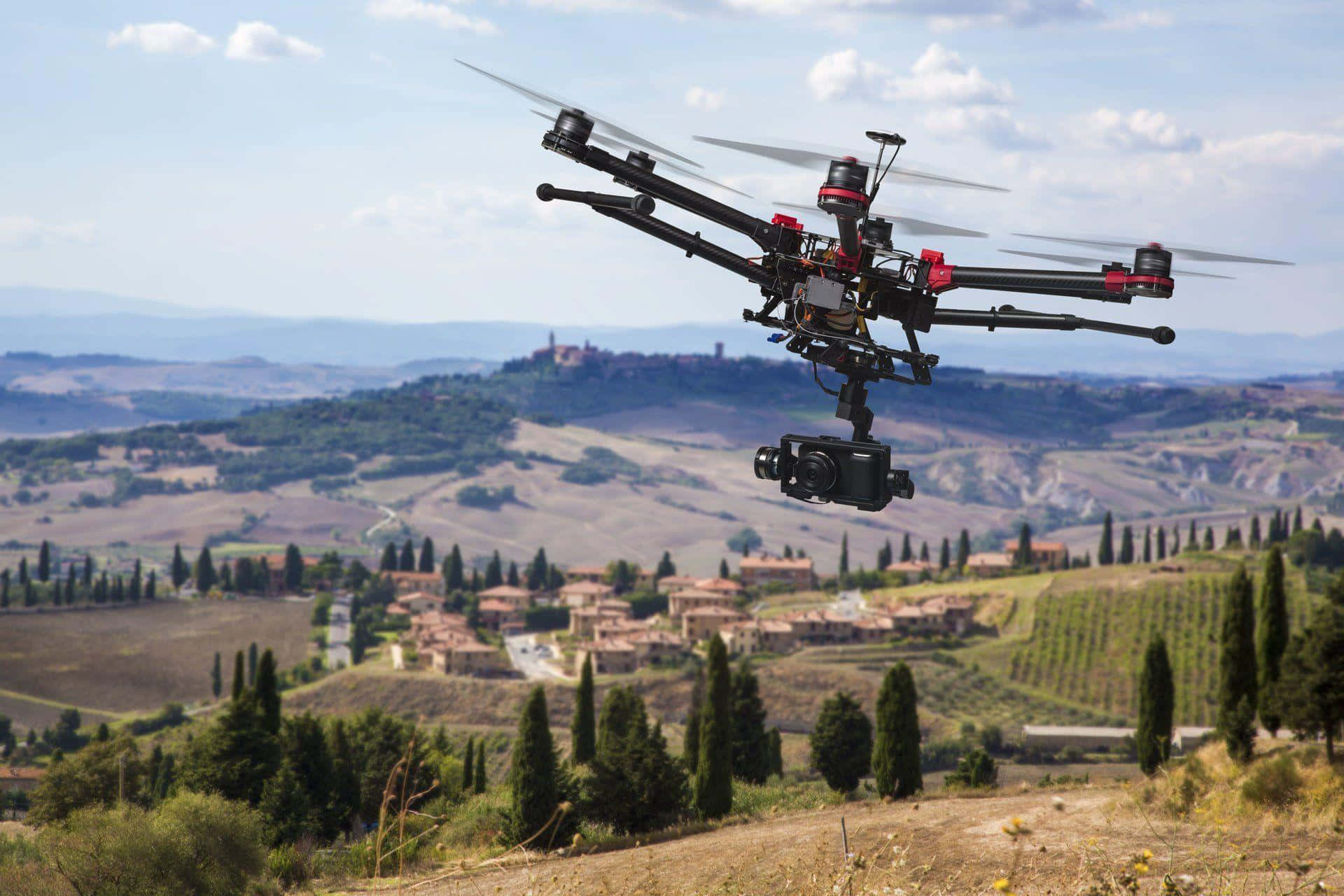 Professional Drone Over Countryside Landscape