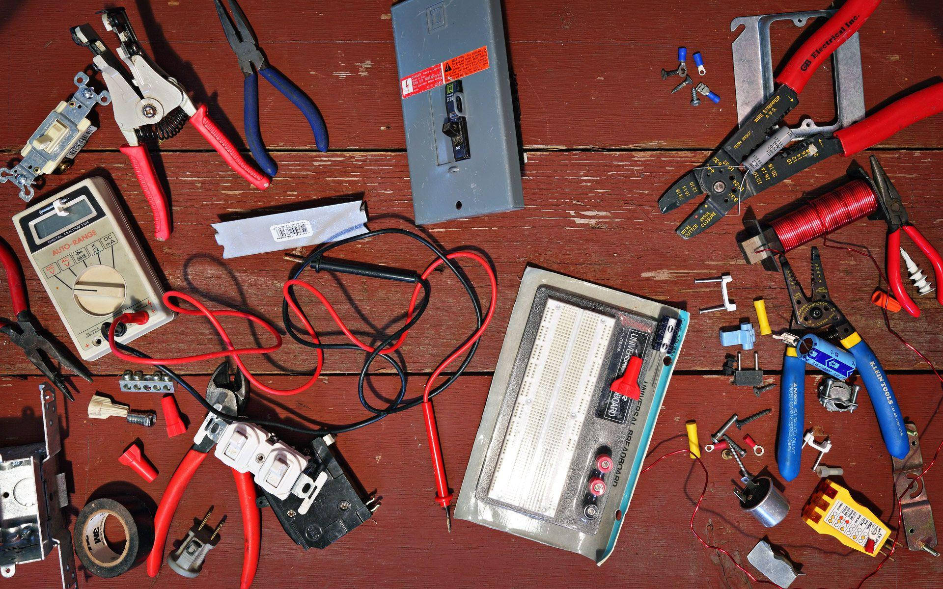 Professional Electrician’s Equipment And Tools Background