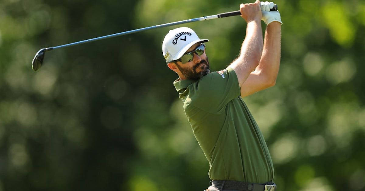 Professional Golfer Adam Hadwin In Action Background