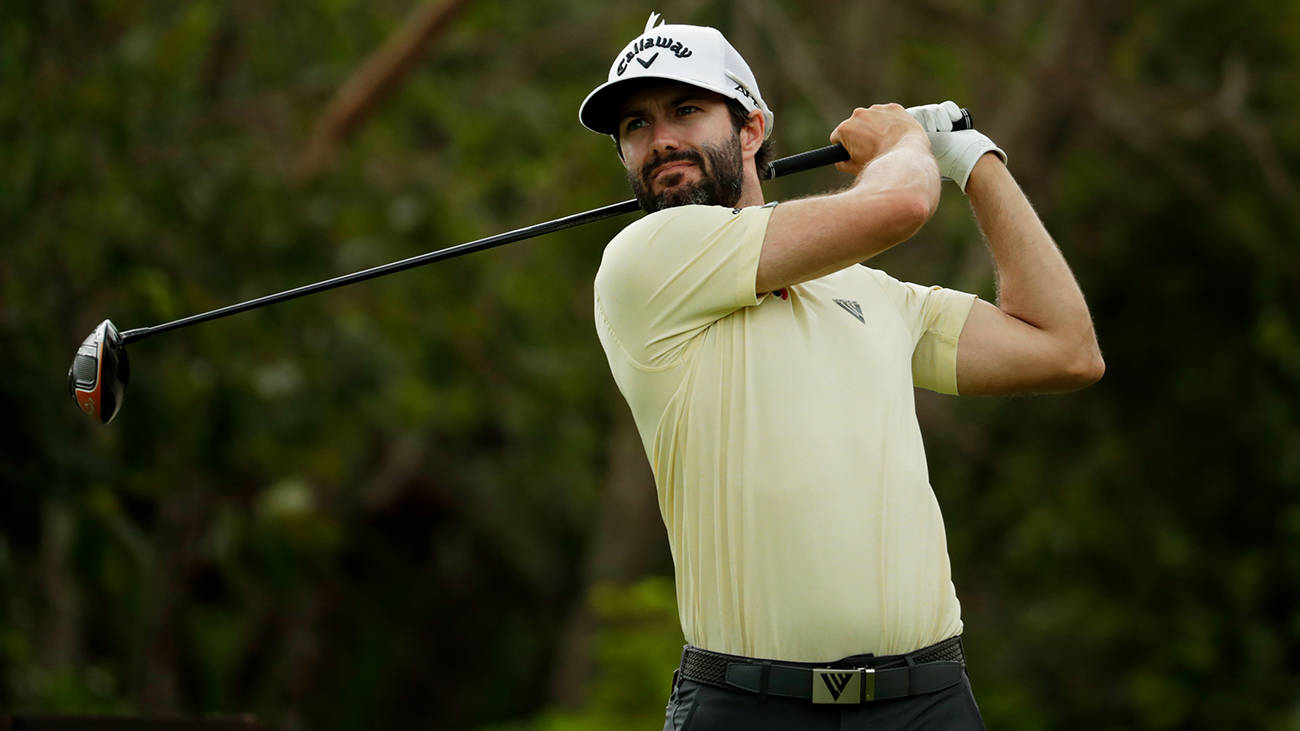 Professional Golfer Adam Hadwin In Action Background