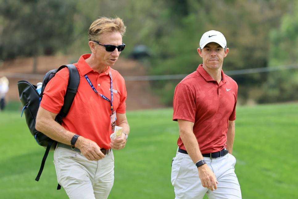 Professional Golfer Brad Faxon With Rory Mcilroy Background