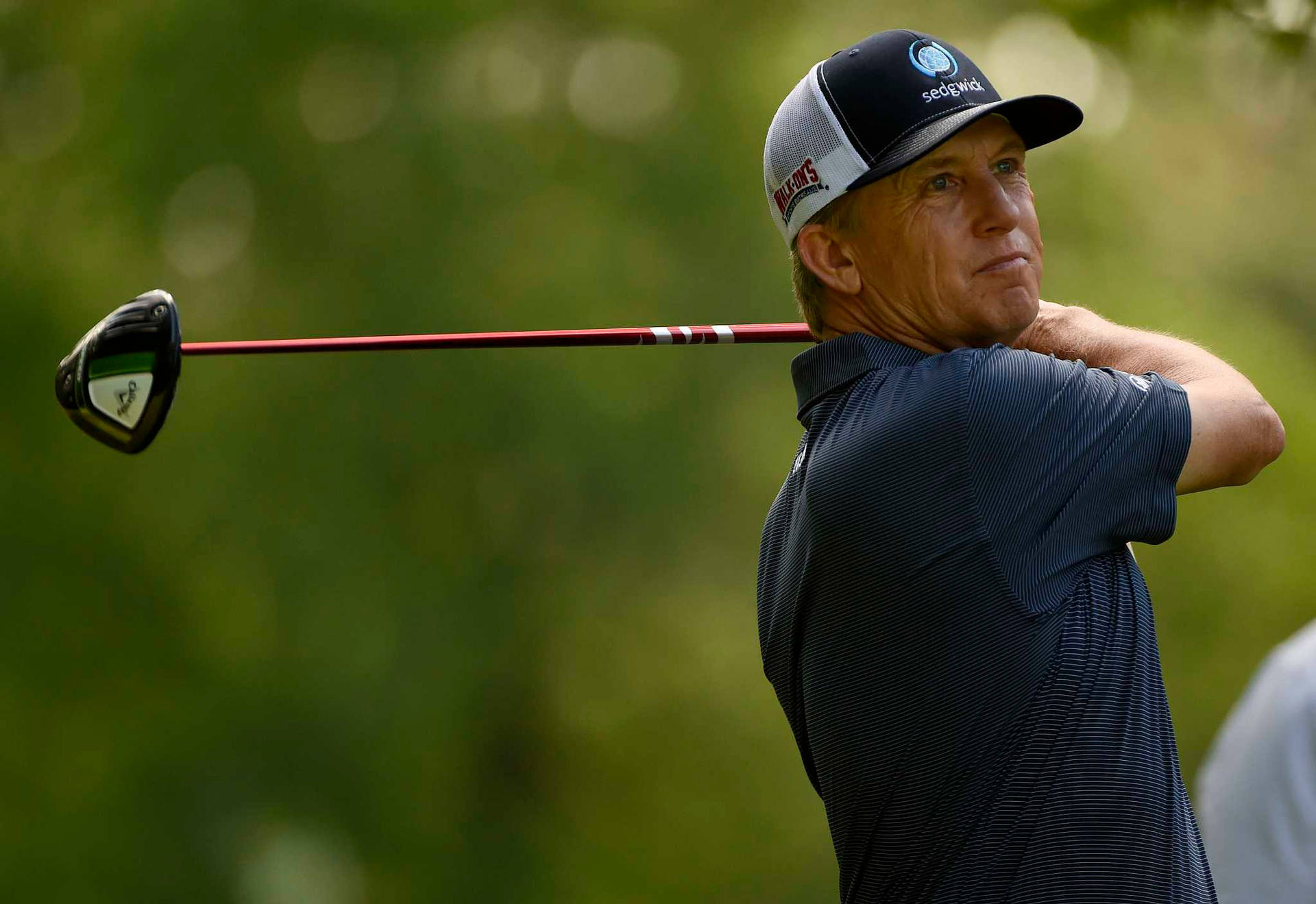 Professional Golfer David Toms In His Finishing Stance Background