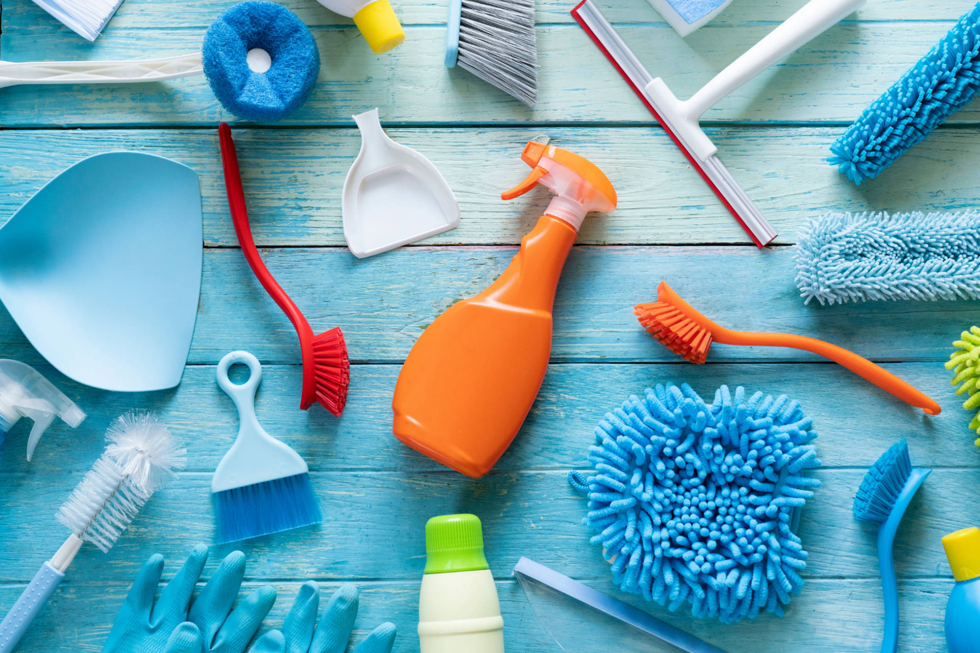 Professional Housekeeper In Action With Cleaning Equipment Background