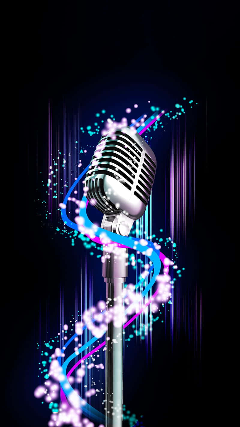 Professional Microphone Illuminated By Sparkling Lights Background