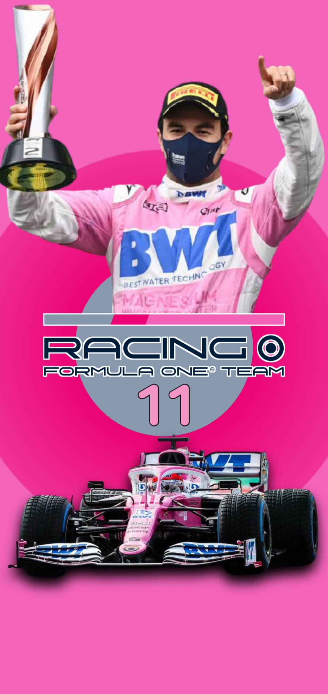 Professional Racing Driver Sergio Perez In Action On A Vibrant Pink Background. Background