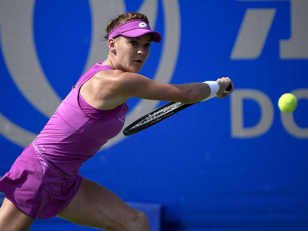 Professional Tennis Player Agnieszka Radwanska Executes A Backhand Stroke