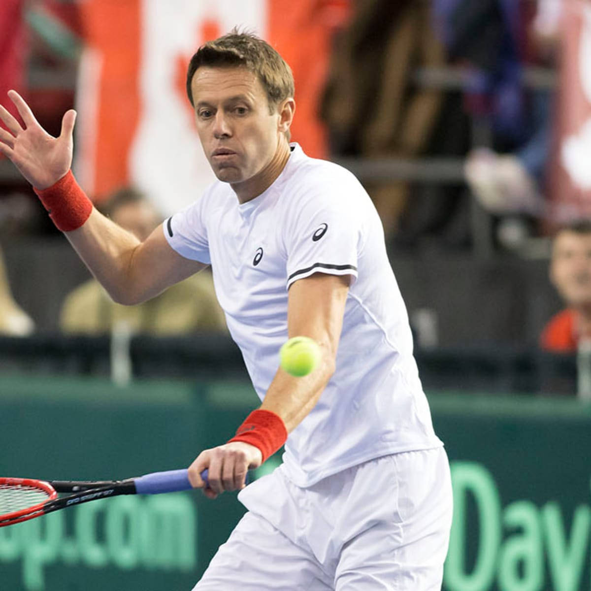 Professional Tennis Player Daniel Nestor In Action Background