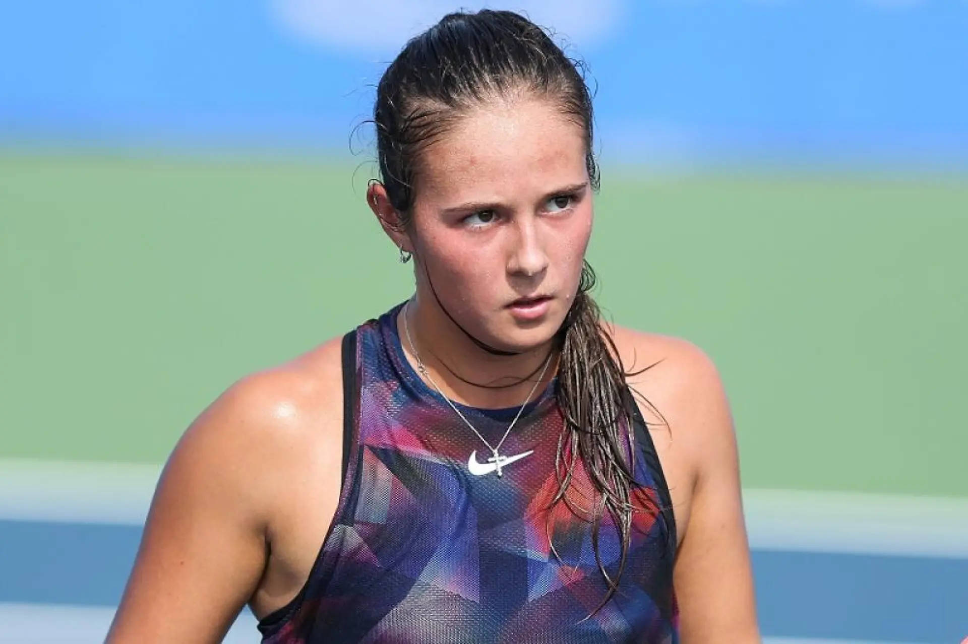 Professional Tennis Player Daria Kasatkina In Thoughtful Pose. Background