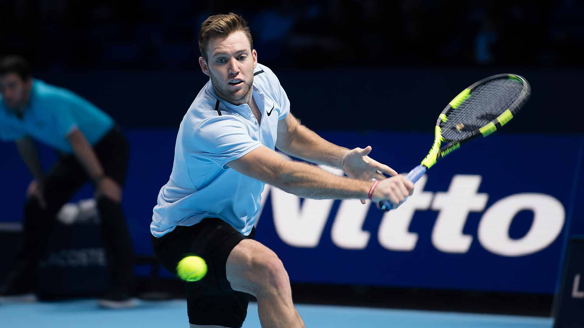 Professional Tennis Player Jack Sock In Action Background