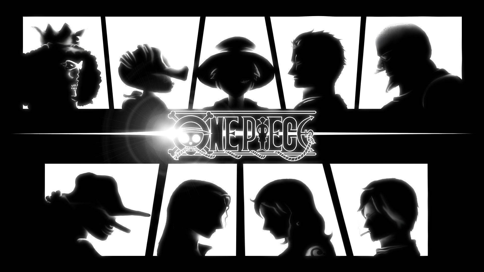 Profiles Of Crew And Luffy Black And White Background