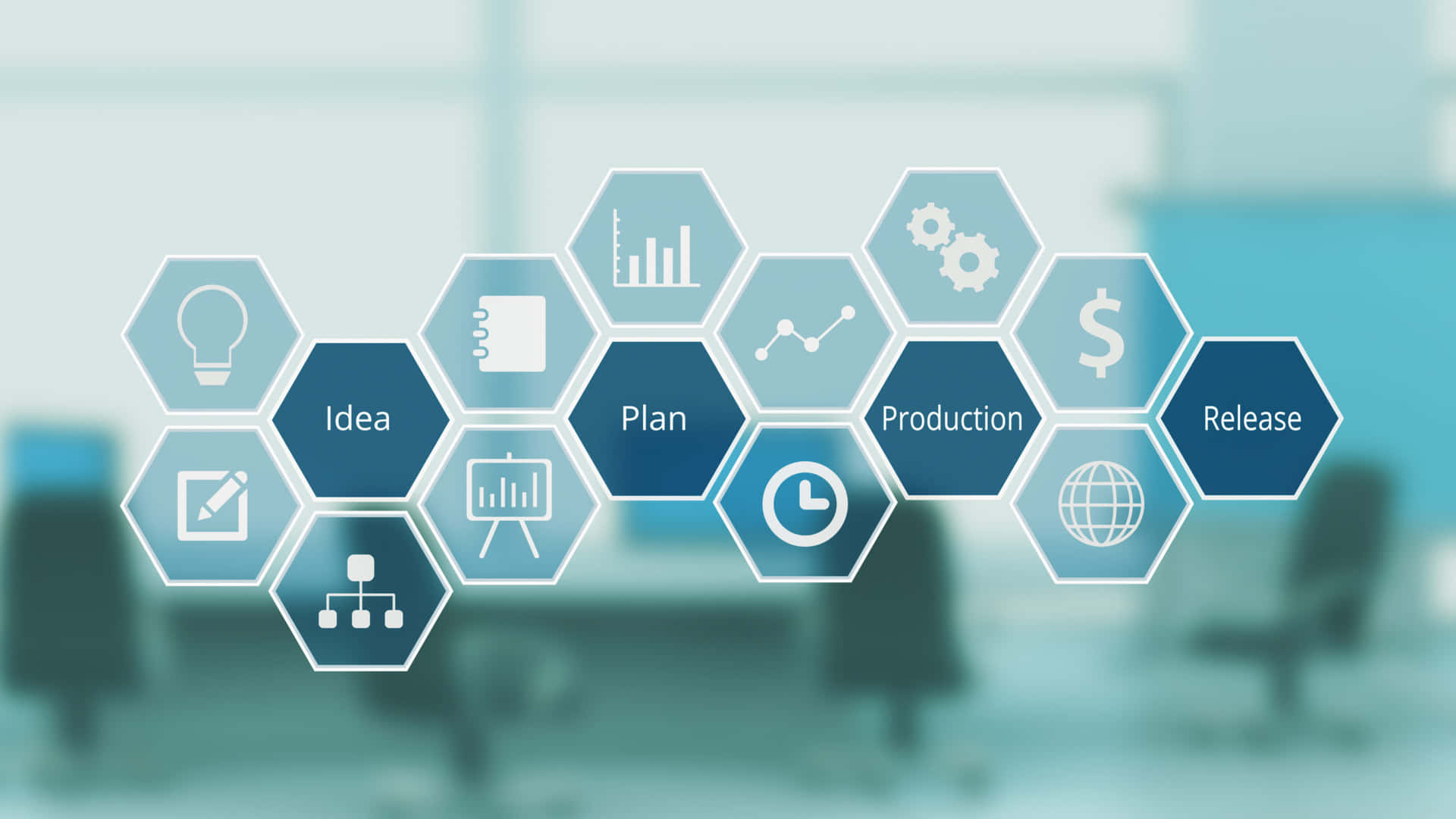 Project Management Icons In Hexagons