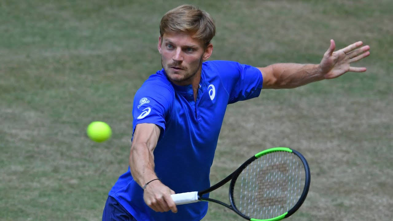 Prominent Tennis Pro David Goffin In An Athleisure Blue Shirt Background