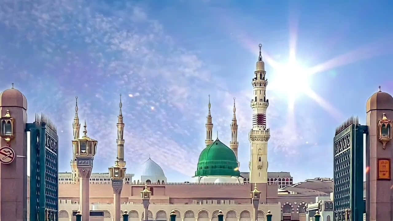 Prophet's Mosque In Medina Under Sunlight Background