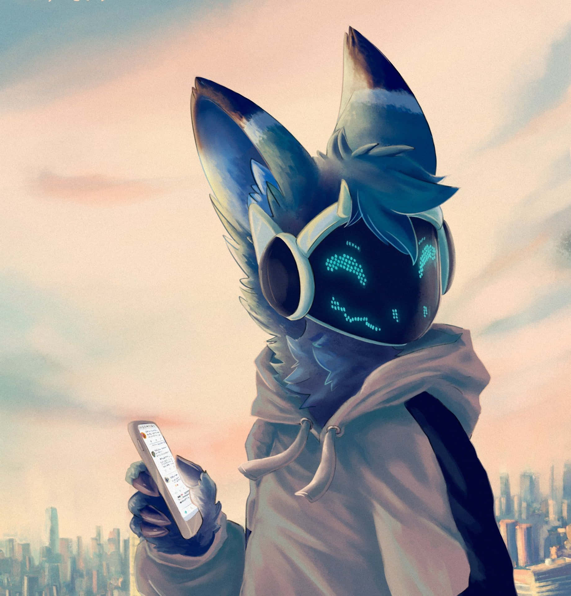 Protogen Holding Cellphone Background