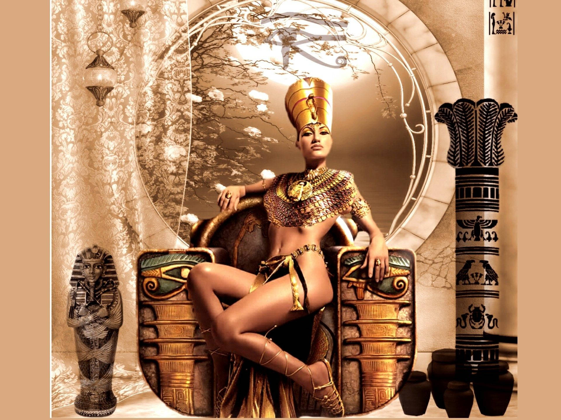 Proud Cleopatra Sitting On Throne Background