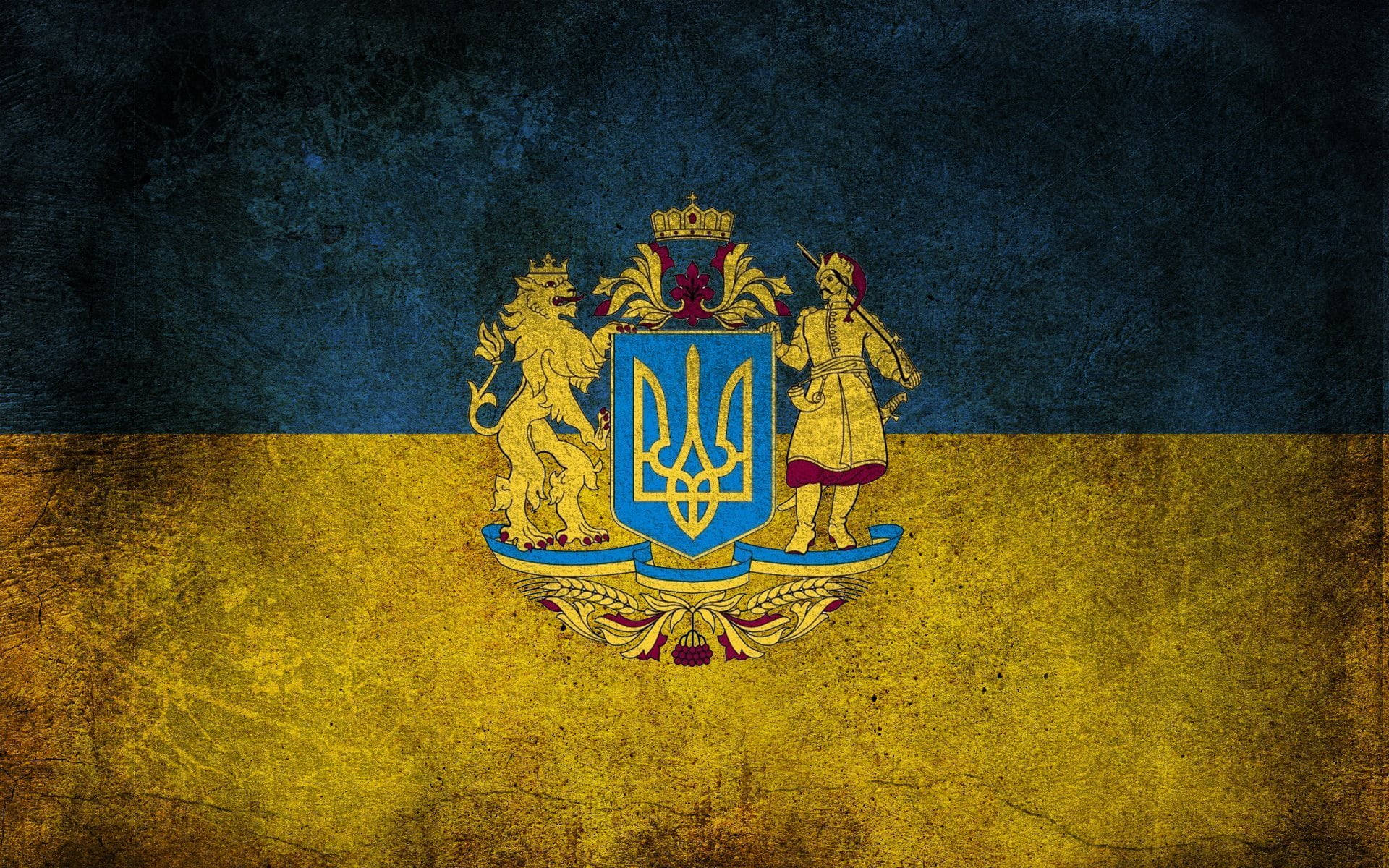 Proud Display Of Ukrainian Flag With Complete Crest Background