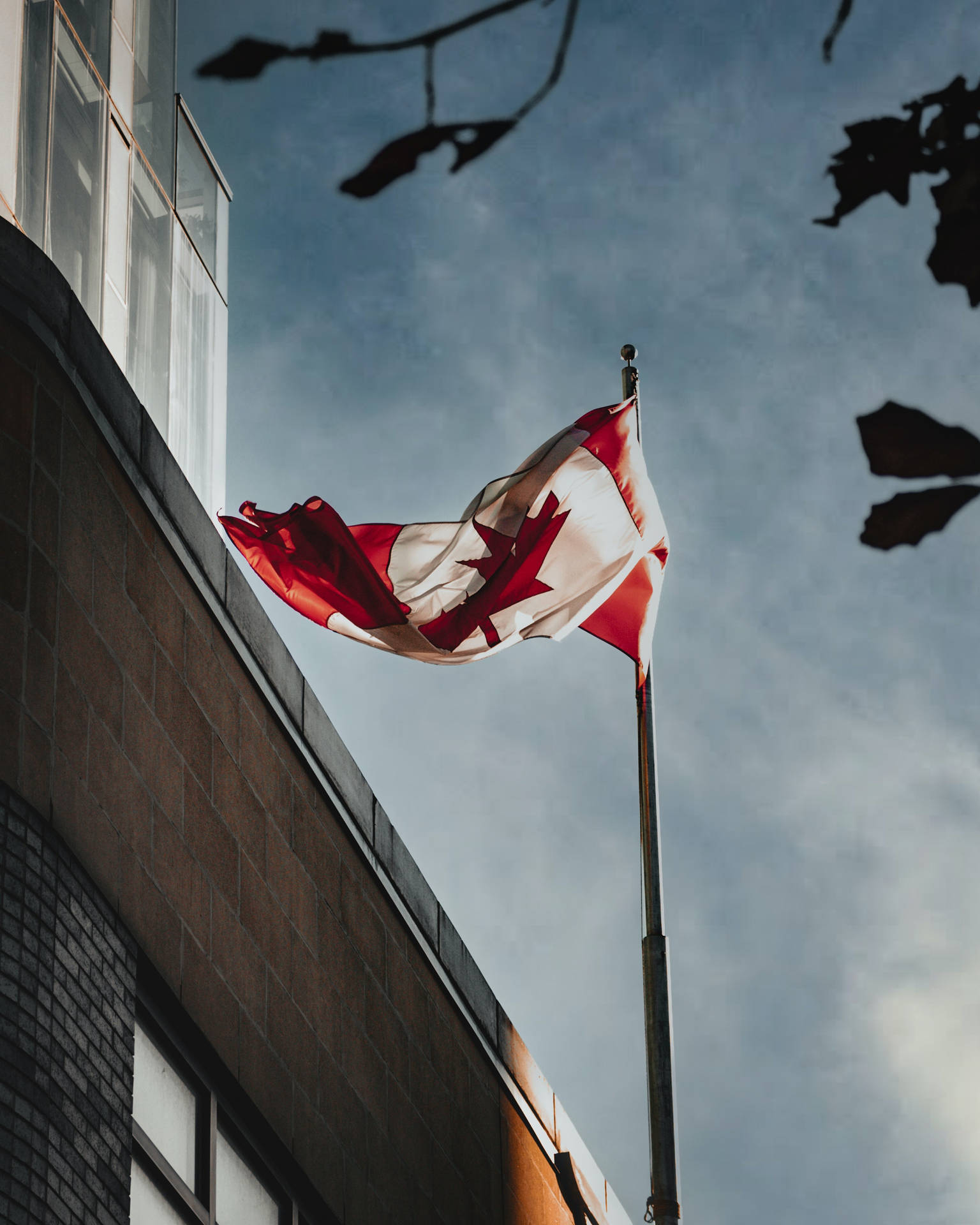 Proudly Flying The Canadian Flag Background