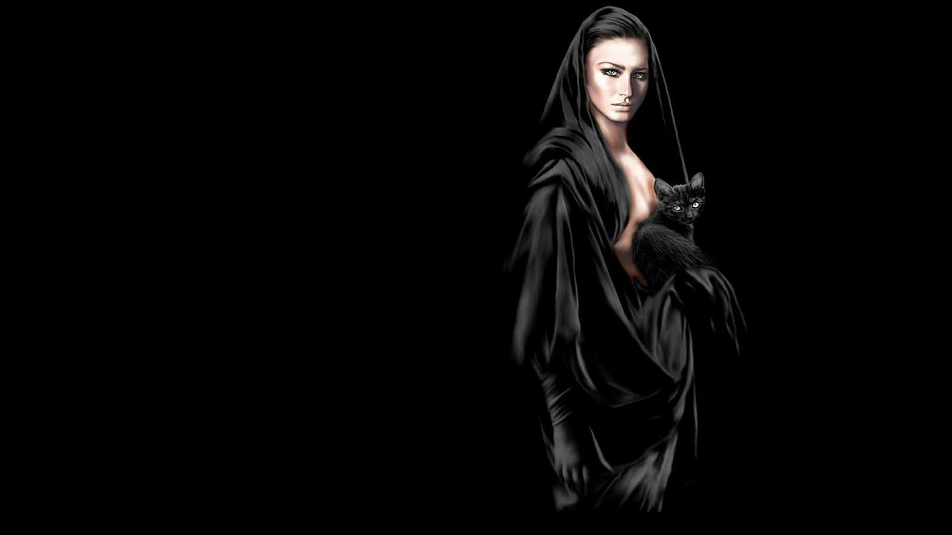 Provocative Woman With Cat Background