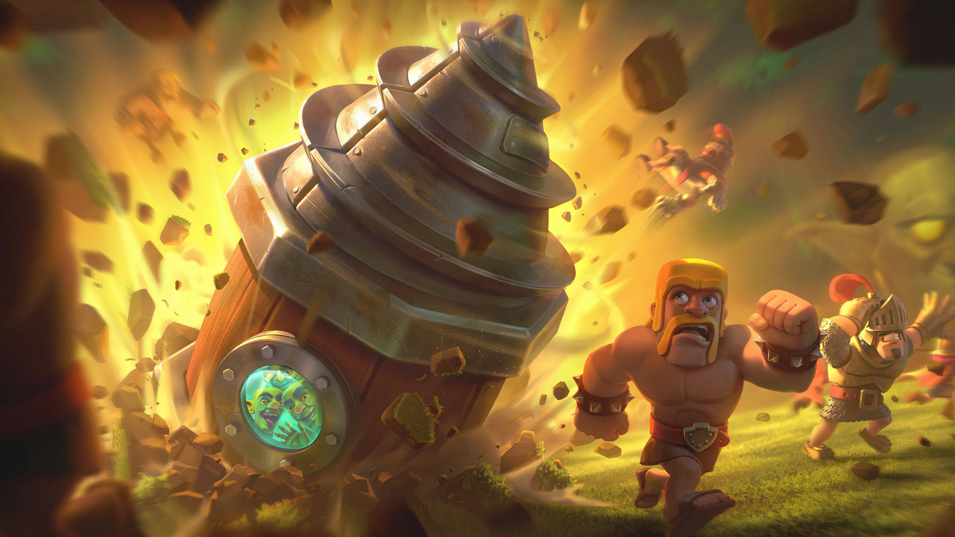 Prowess In Battle – Mega Knight Battling With A Drill Machine In Clash Royale Background