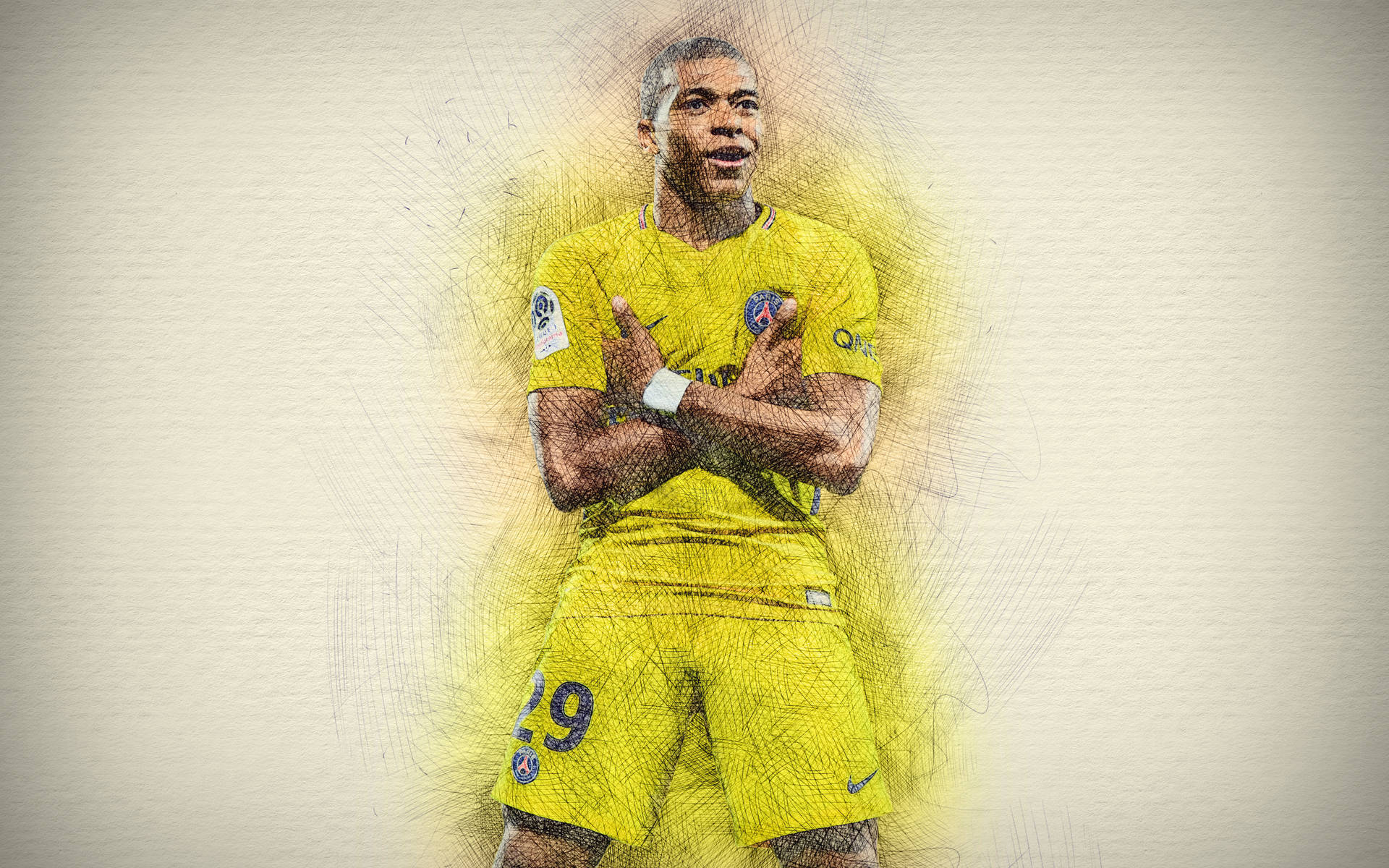 Psg Mbappe Sketch Yellow Art Background