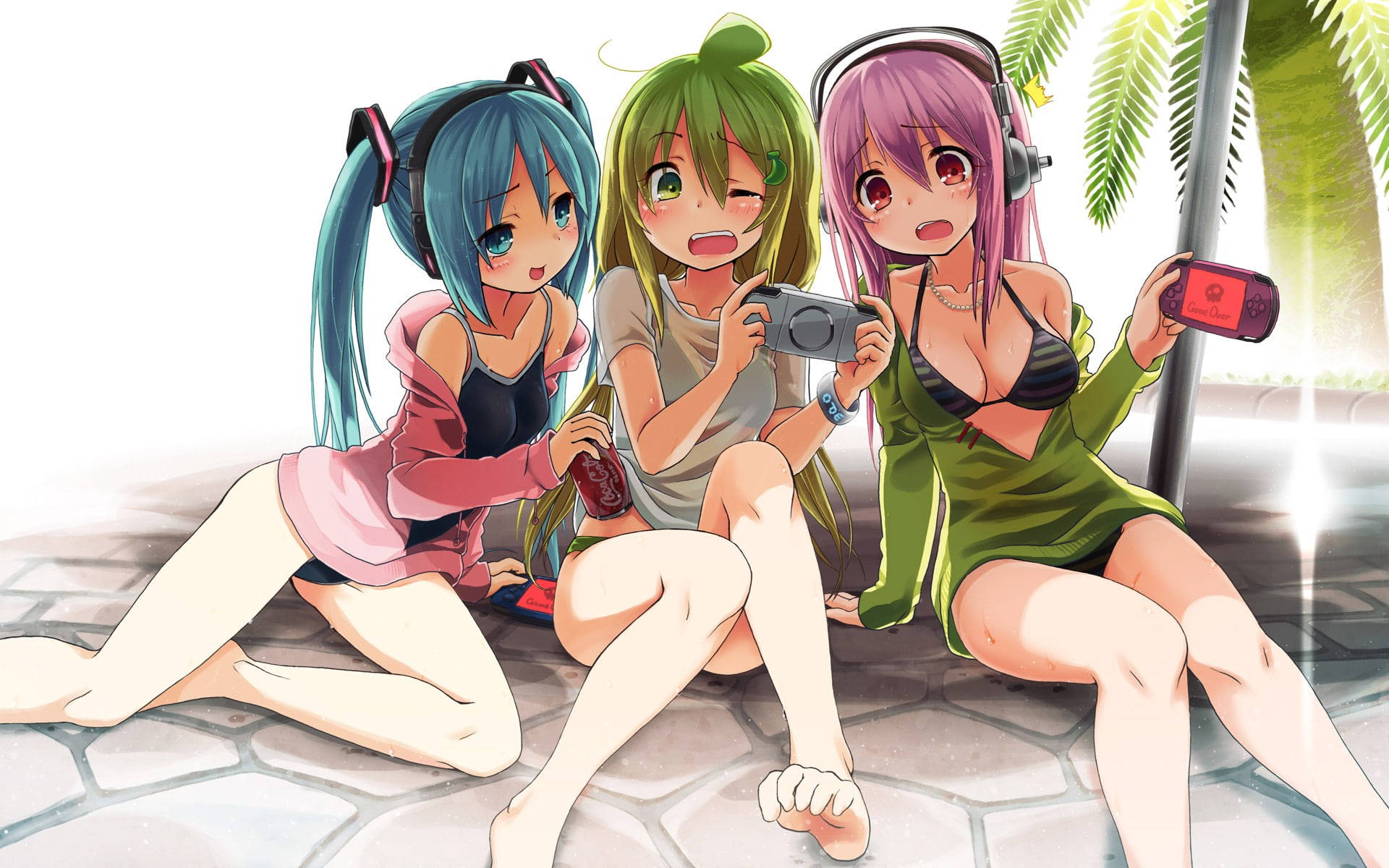 Psp Anime Girls In Swimsuits Playing Background