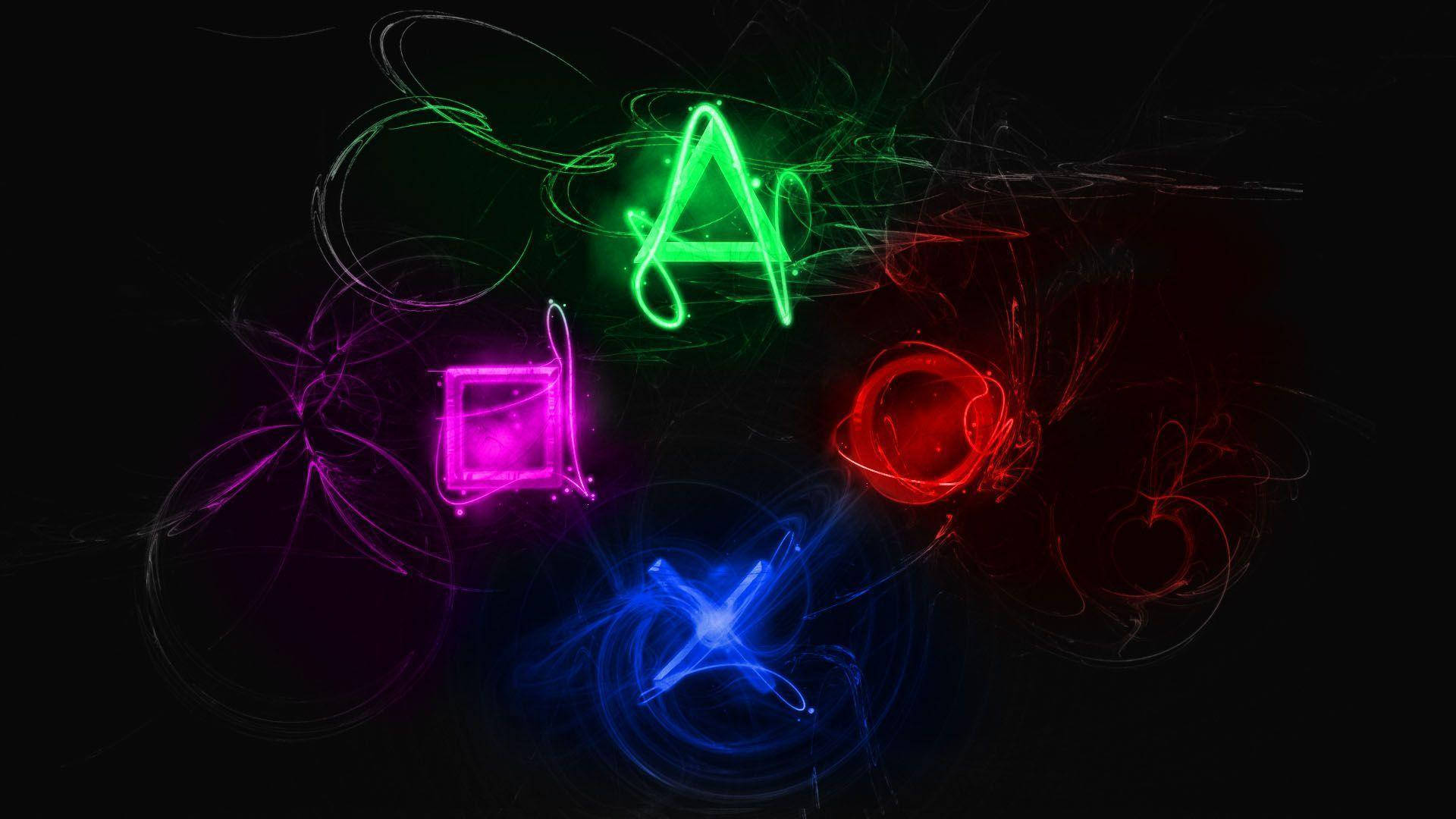 Psp Controller Button Symbols Neon Aesthetic Background