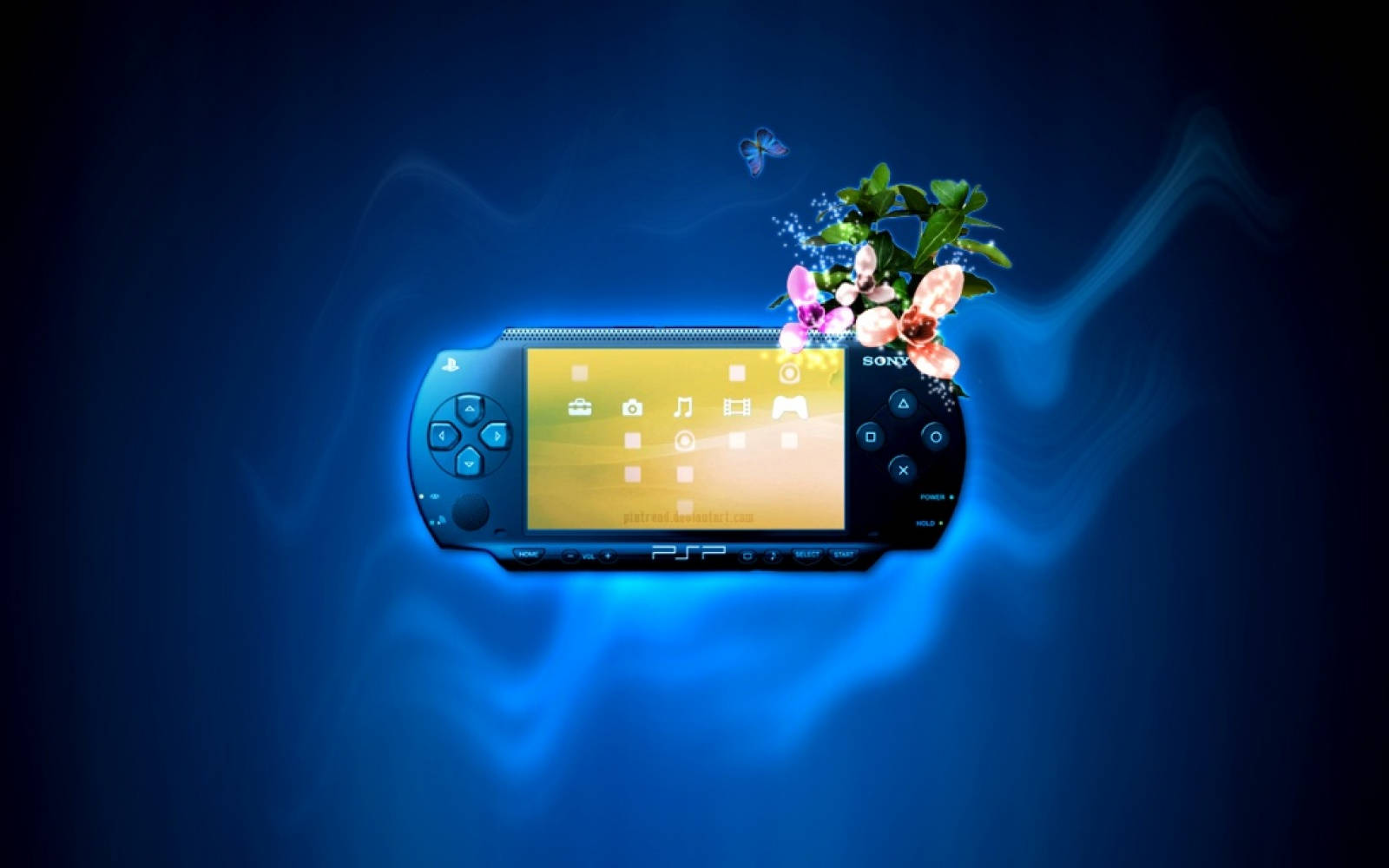 Psp Flower Aesthetic On Black And Blue Background