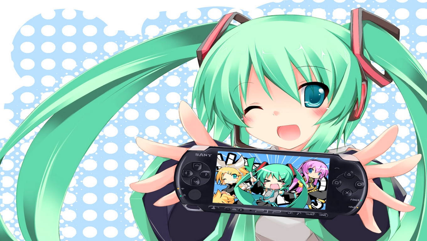 Psp Hatsune Miku Holding Console Background