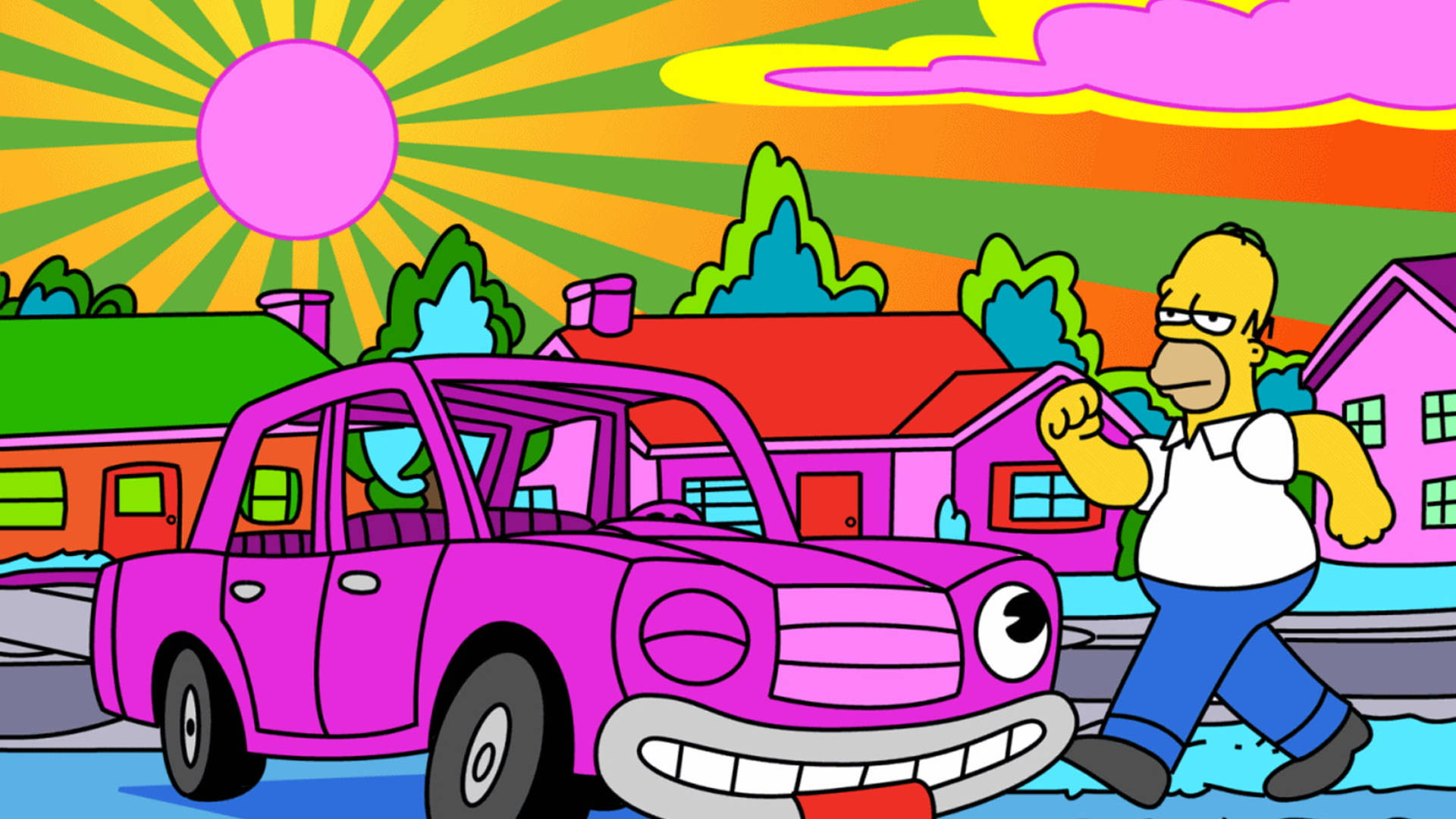 Psychedelic Cartoon Homer Simpson Background