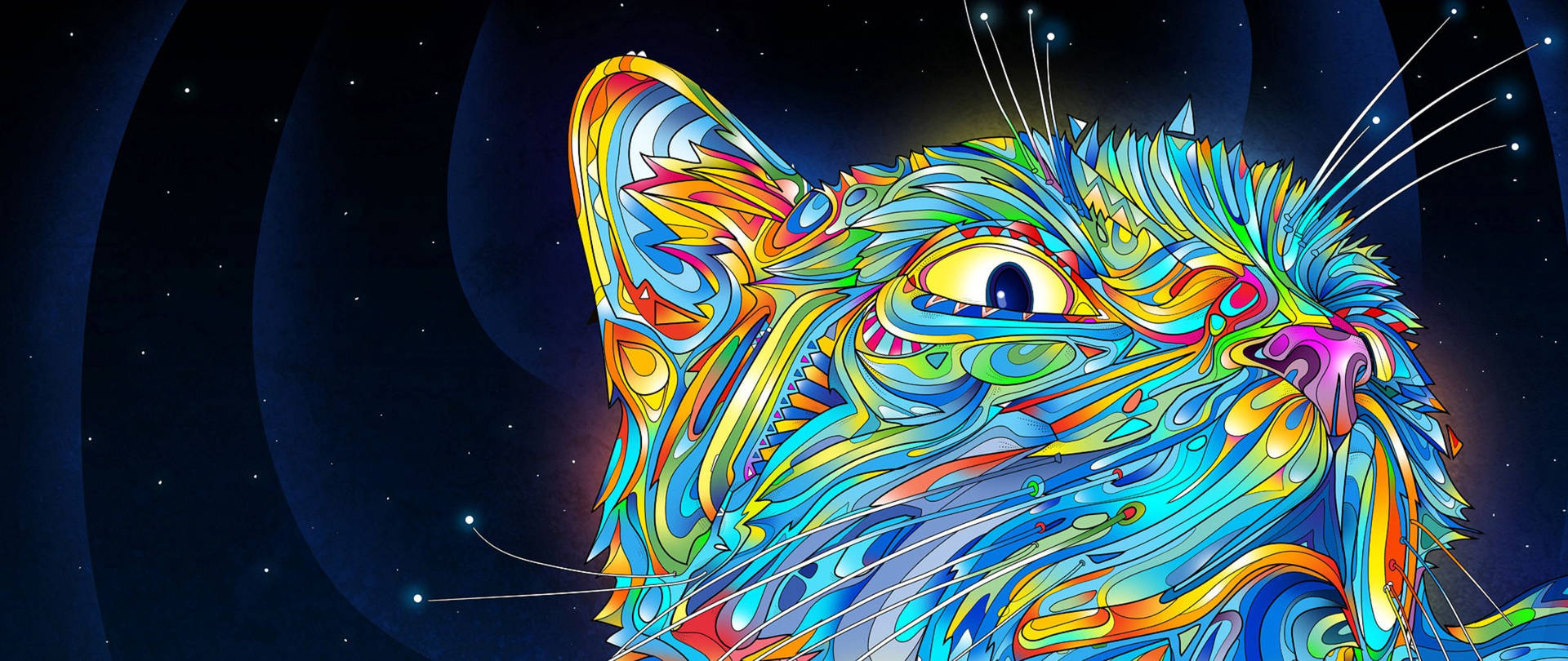 Psychedelic Cat Vector Art Background