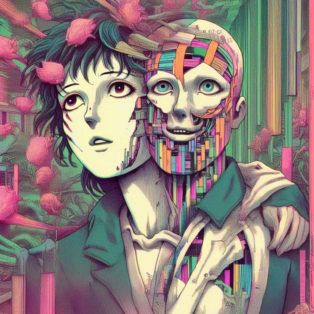 Psychedelic Dual Faces Anime Art Background