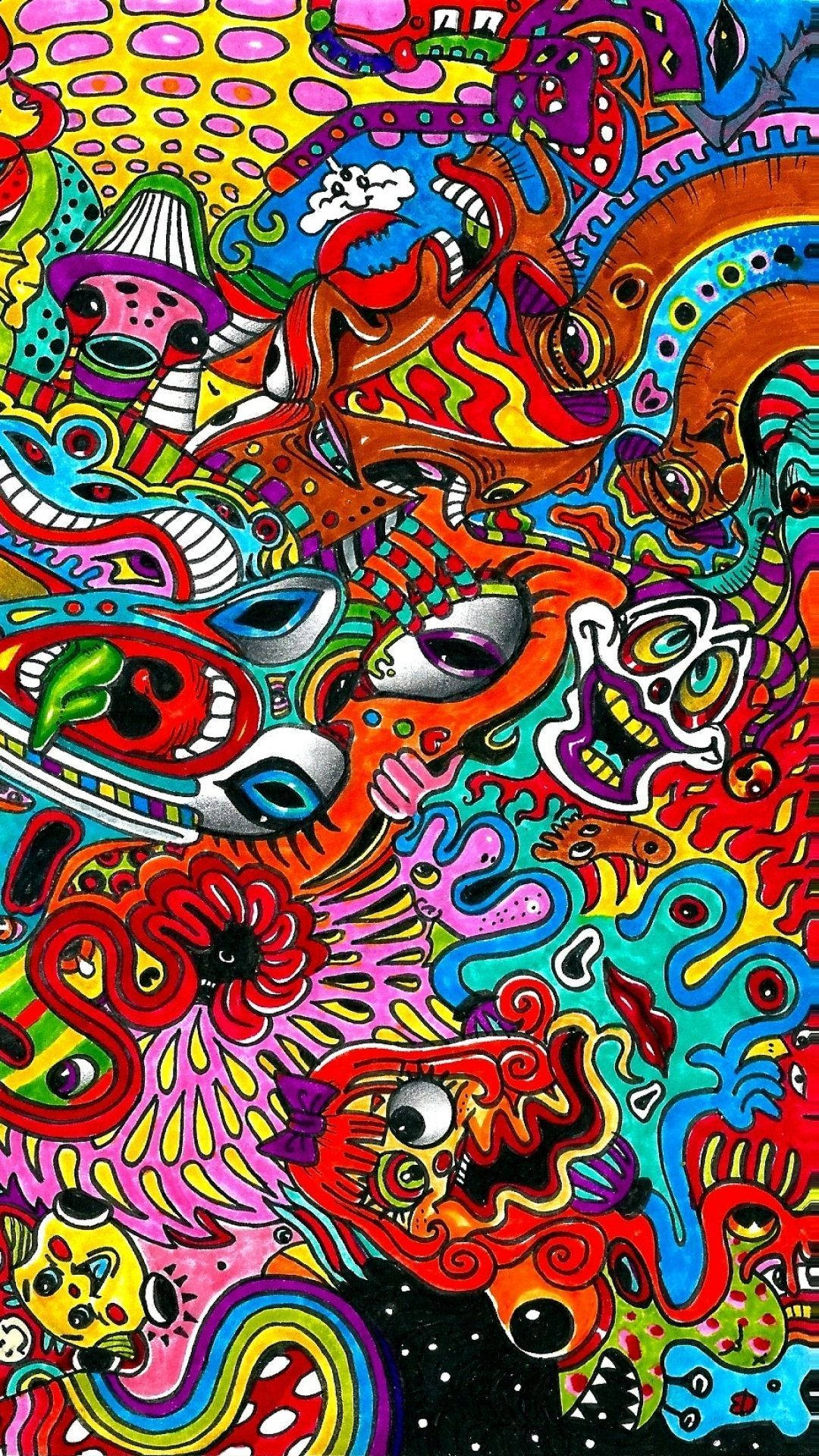 Psychedelic Iphone Many Creepy Faces Background