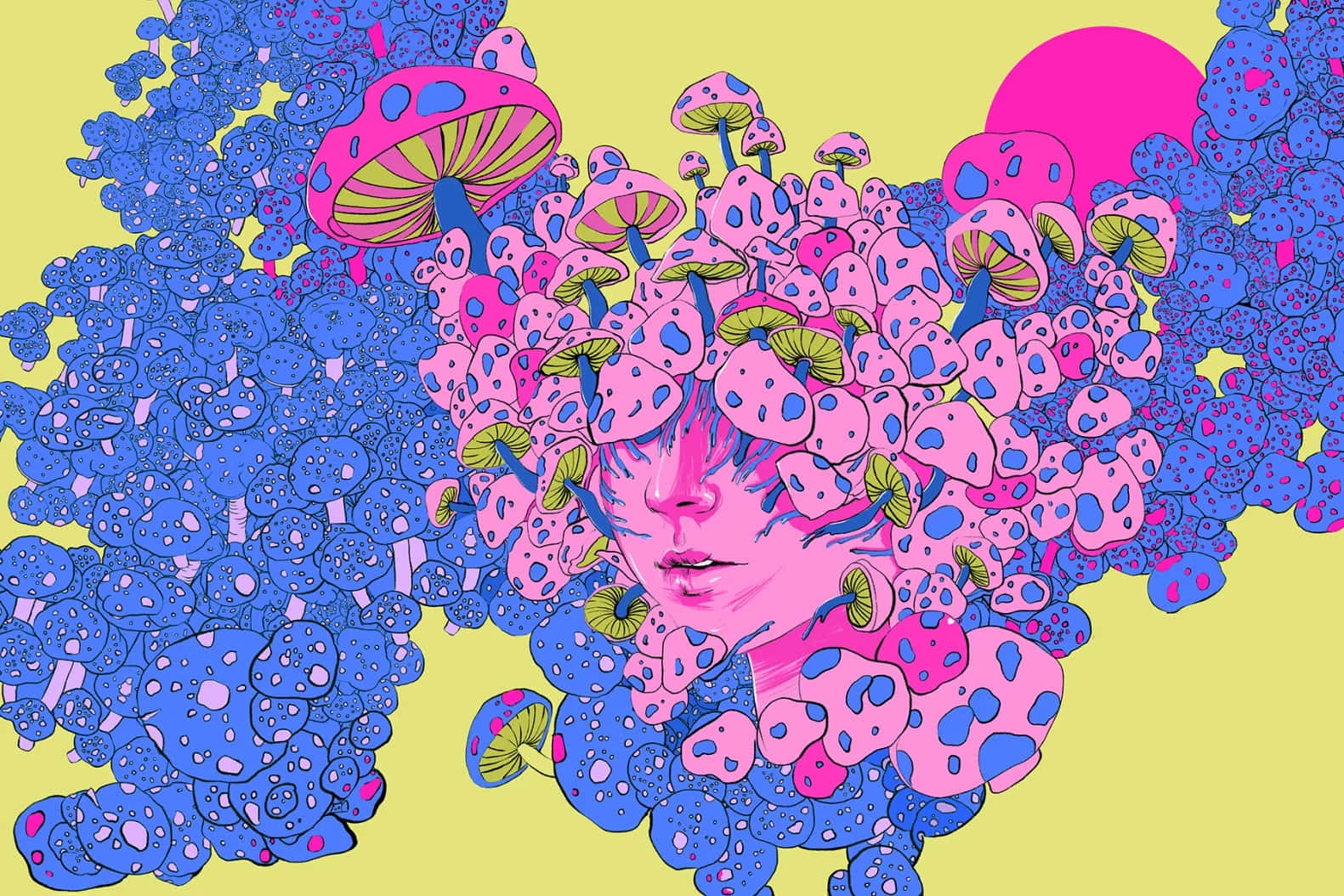 Psychedelic Mushroom Dreamscape Art Background