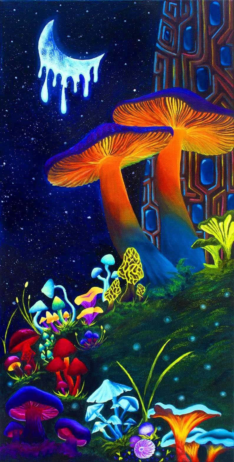 Psychedelic Mushroom Fantasy Art Background