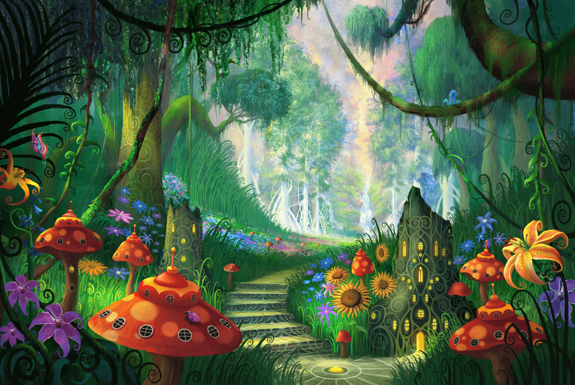 Psychedelic Mushroom Mystical Forest Background