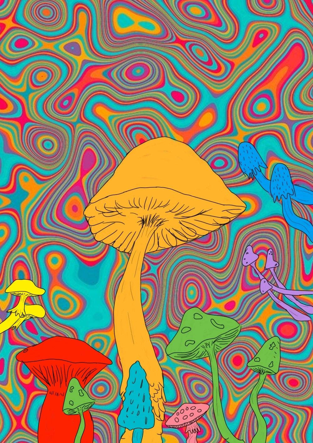 Psychedelic Mushroom Retro Style Background