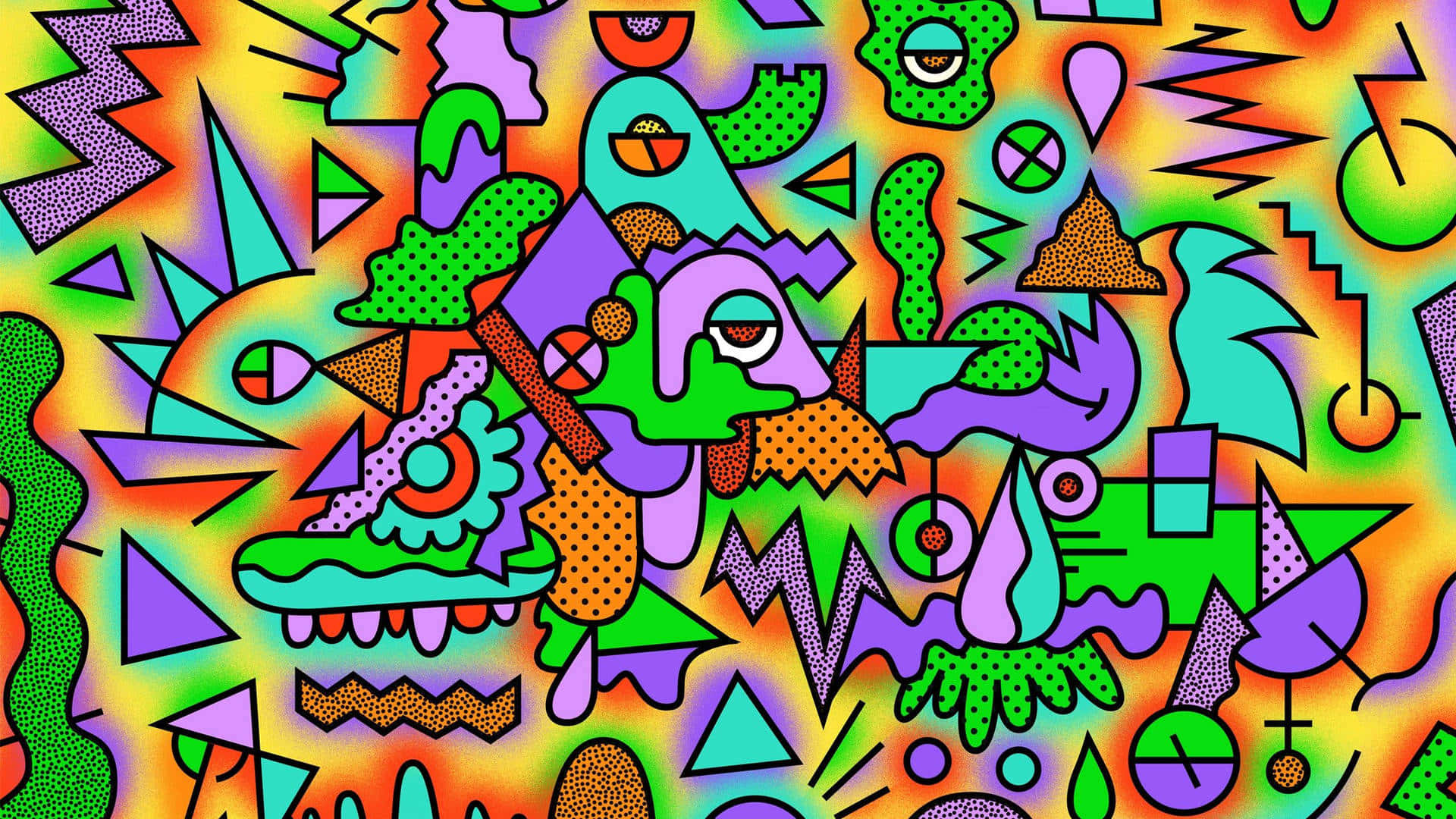 Psychedelic People 90s Style Art Background