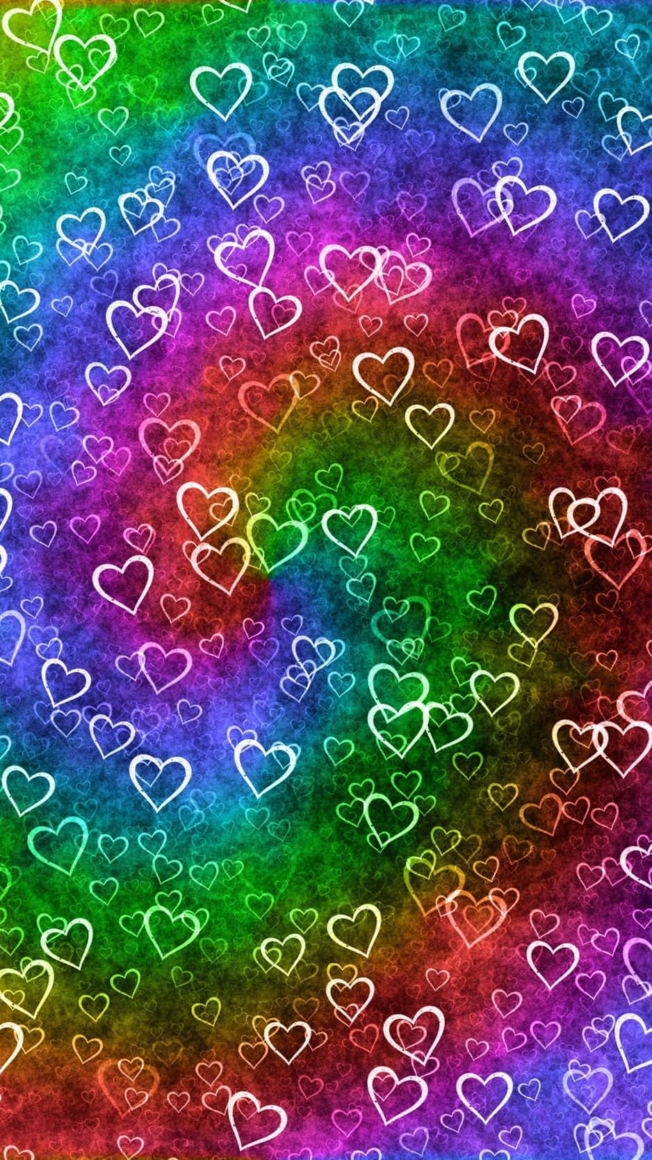 Psychedelic Rainbow Heart Pattern Background