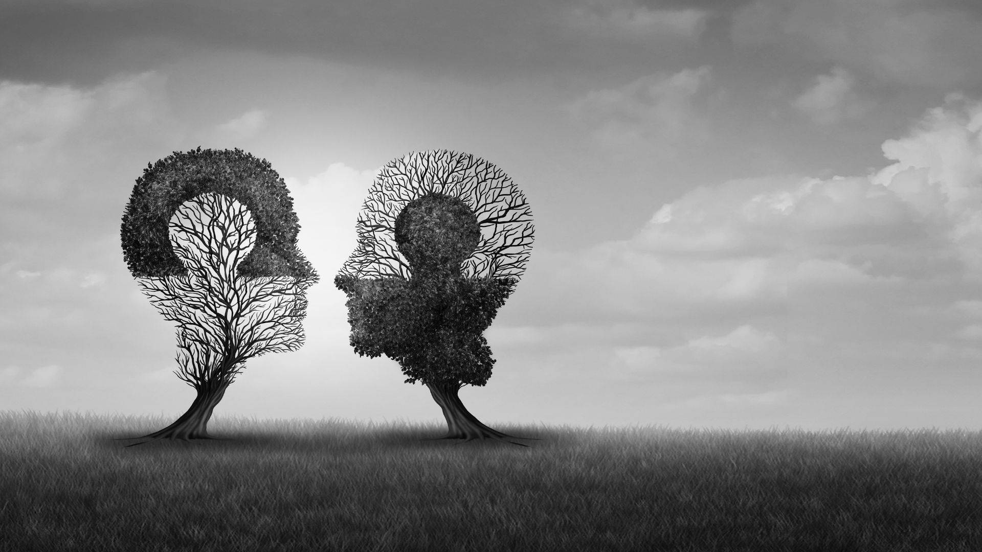 Psychology Human Heads Trees Kissing Background