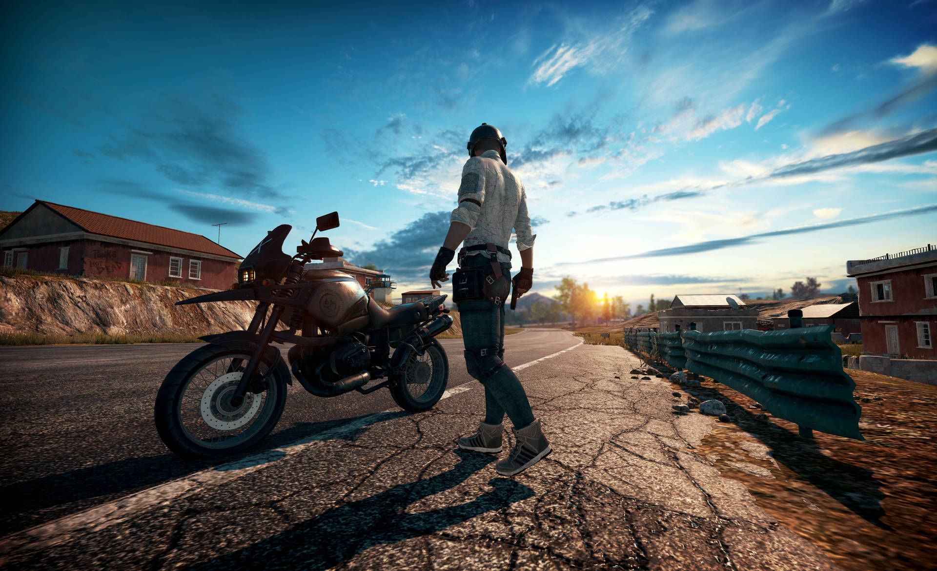 Pubg 2020 Man And Motorbike Background