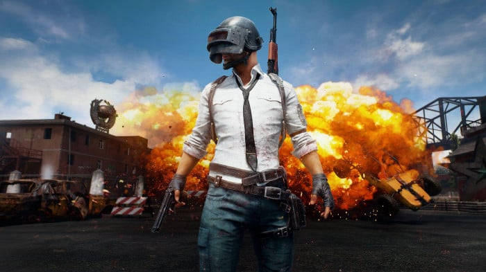 Pubg Banner Mascot In Front Of An Explosion Background