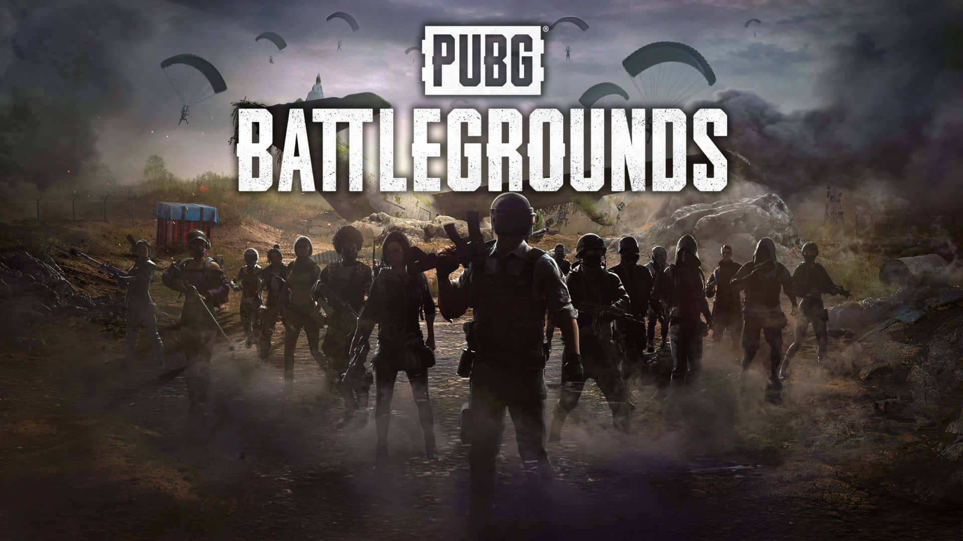 Pubg Battlegrounds Logo With A Group Of People Background
